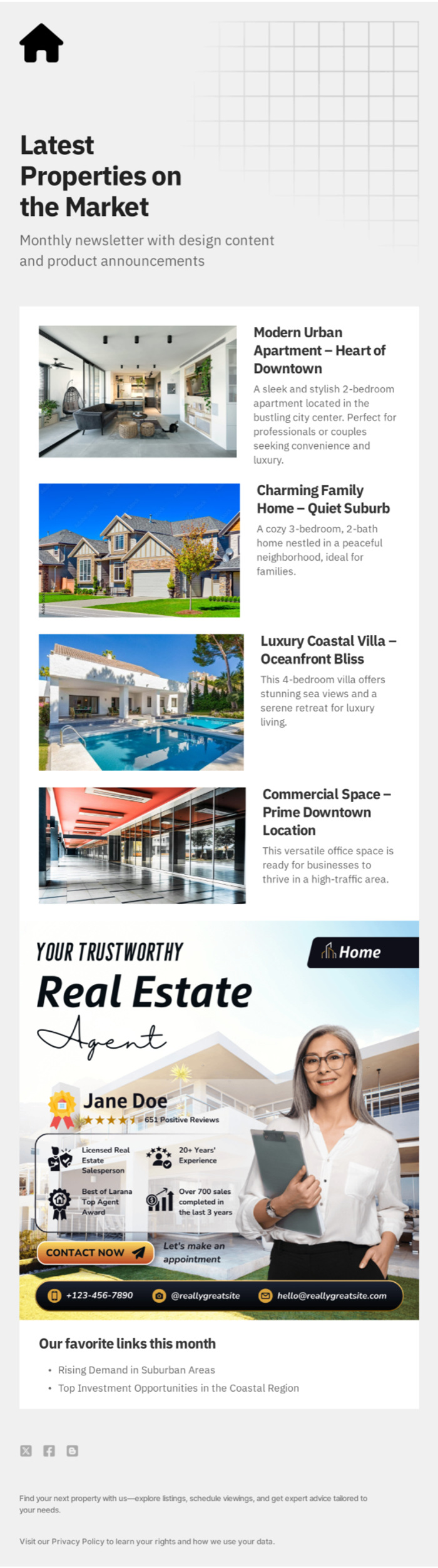 Property listing email template example.